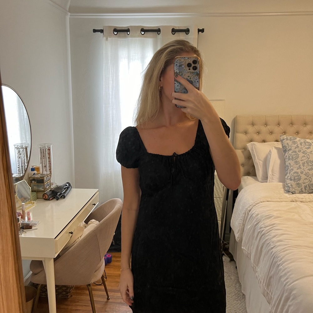 Black Satin Floral Dress